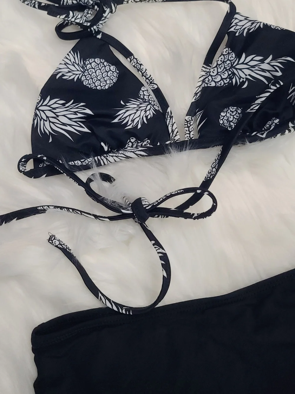 Source Unknown Black Pineapple Print Young Teen 2 Piece Bathing Suit S
